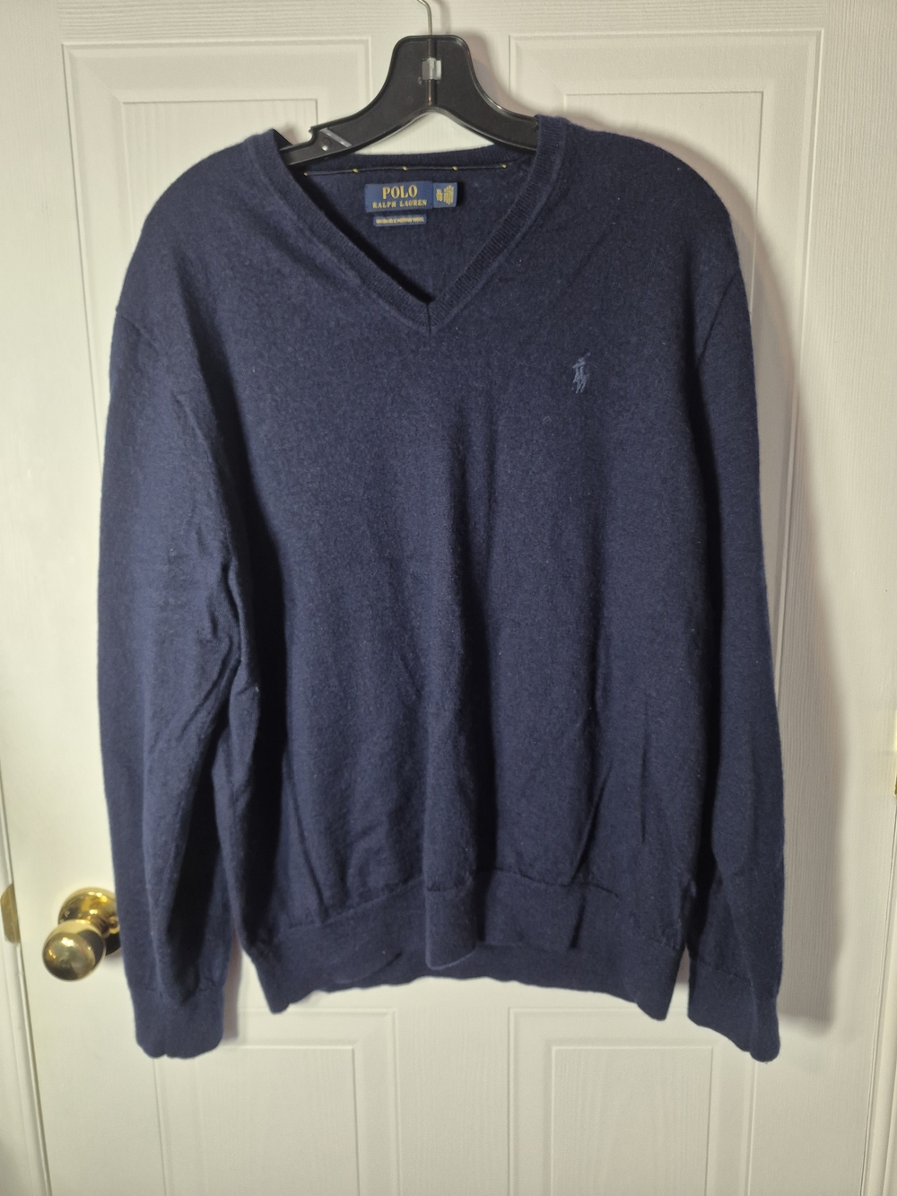 Polo Ralph Lauren Men's XL Washable Merino Wool V-Neck Sweater Navy Blue